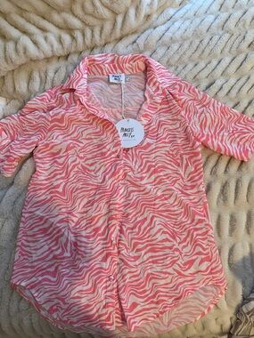 Princess Polly Pink & Cream Zebra Print Button-Up